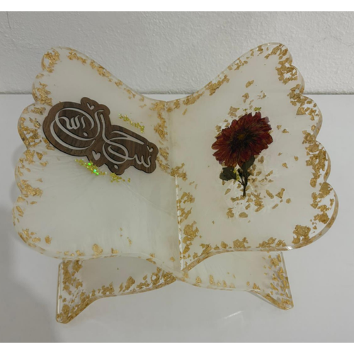 effaf Epoksi Reine iekli ve Yaz Motifli Kelebek Rahle (zel Tasarm - Tek retim) - 40x30 cm