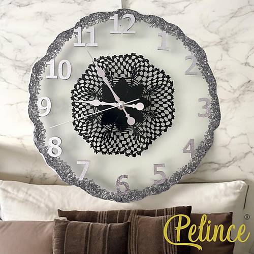 Epoksi Reine Duvar Saati - Siyah Dantelli Gm Varak - ap 30 cm