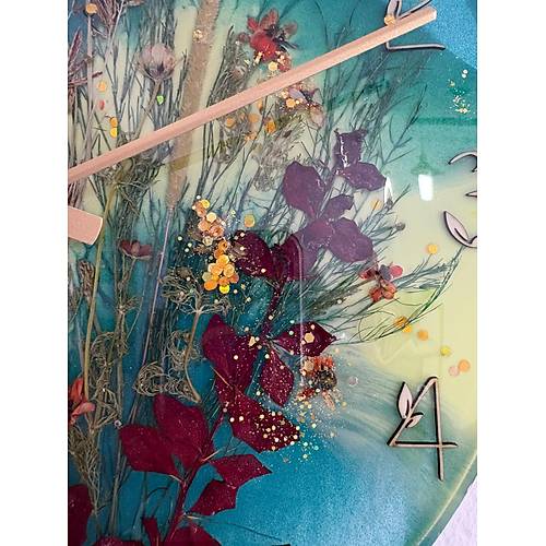 PELNCE - Gelincik ve Doal iek Buketi Epoksi Duvar Saati (zel Tasarm - Tek retim) - 30 cm