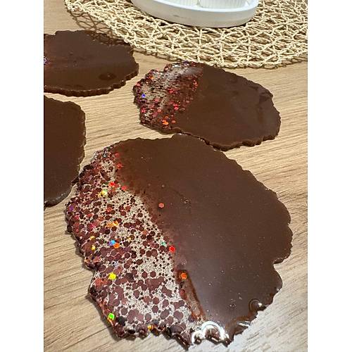 Epoksi Reine Bardak Altl - 4'l Takm - Kahverengi Glitterli - ap: 12 cm