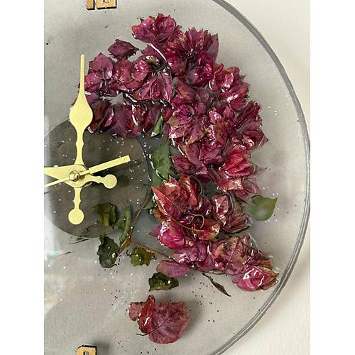 PELNCE - Gerek Begonya iei Temal Epoksi Duvar Saati - 30 cm - Ak Siyah Renk