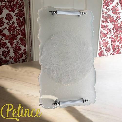 Epoksi Reine Dantelli Tepsi - nci Beyaz Tozu - Eni: 21cmBoyu: 35 cm