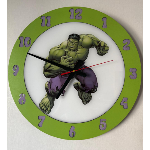 PELNCE KIDS - Hulk ( Yeil Dev ) Temal Ahap ocuk Odas Duvar Saati - 40 cm