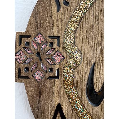 PELNCE - Allah (C.C.)Lafz Hat Sanat - Dini Temal Duvar Saati (Ahap & Epoksi) - 40 cm