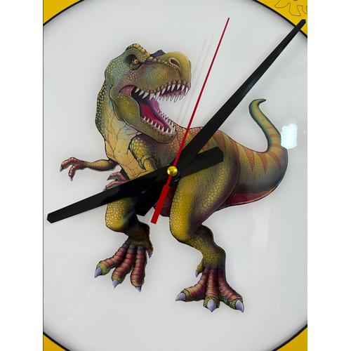 T-Rex Dinozor Temal ocuk Odas Duvar Saati - Epoksi Reine Kaplamal - 40 cm