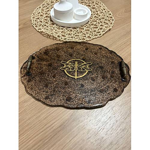 Kahve ekirdekli Epoksi Reine Tepsi - Yusufcuk Bcei Figrl - En Boy : 33 x 25 cm