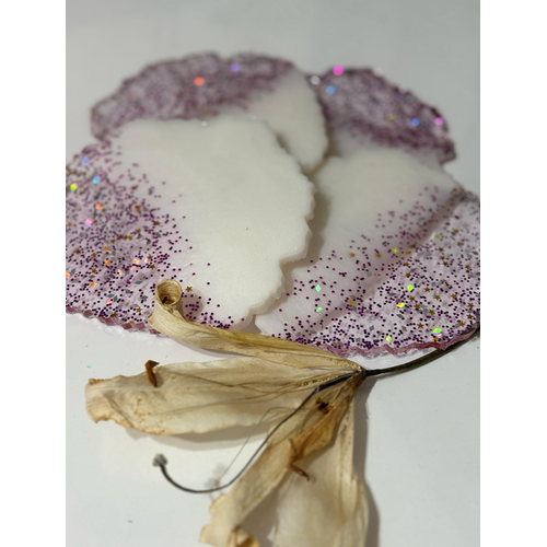 Epoksi Reine Bardak Altl - 4'l Takm - Beyaz Mor Simli Glitter - ap: 12 cm