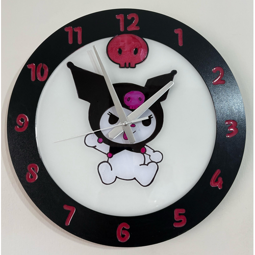 Kuromi Duvar Saati - Ahap Lazer Kesim Epoksi Tasarm - 40 cm - Pelince Kids