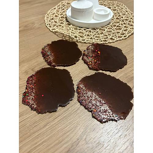 Epoksi Reine Bardak Altl - 4'l Takm - Kahverengi Glitterli - ap: 12 cm
