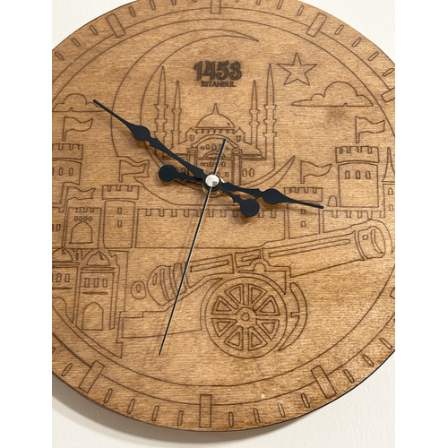 Ahap Duvar Saati - stanbul-1453 - Epoksi Reine Kaplamal - 30 cm
