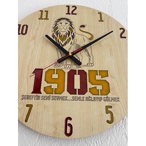 PELNCE - Aslan Figrl 1905 - Taraftar Duvar Saati (Ahap & Epoksi) - 40 cm