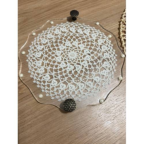 Epoksi Reine Dantelli Tepsi - Dantel Detayl Antik Kulplu ncili - ap: 24 cm