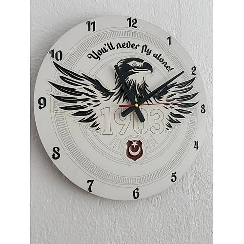 PELNCE - Kara Kartal You Will Never Alone 1903 - Taraftar Duvar Saati (Ahap & Epoksi) - 40 cm