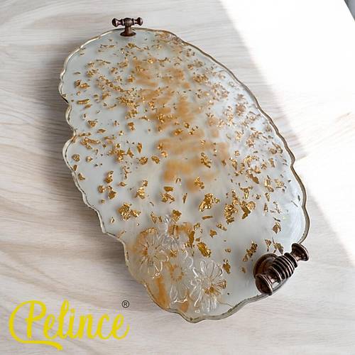 Epoksi Reine iekli Tepsi - Altn Varak  Eni: 23 cmBoyu: 33 cm