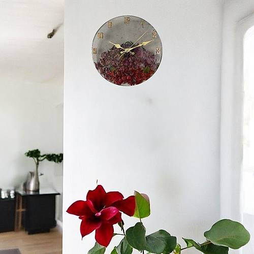 PELNCE - Gerek Begonya iei Temal Epoksi Duvar Saati - 30 cm - Ak Siyah Renk Seri 3