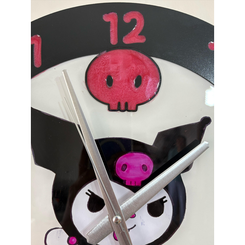 Kuromi Duvar Saati - Ahap Lazer Kesim Epoksi Tasarm - 40 cm - Pelince Kids