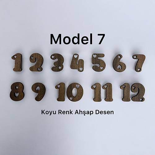 PELNCE - Ahap Kontraplak, Lazer Kesim, Duvar Saati Rakam Seti - Kalpli Model - Ykseklik 3 cm