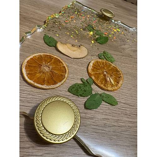 Portakal Narenciye & Elma Dilimli Dikdrtgen Epoksi Reine Tepsi - Glitter Detayl - 30 x 18 cm