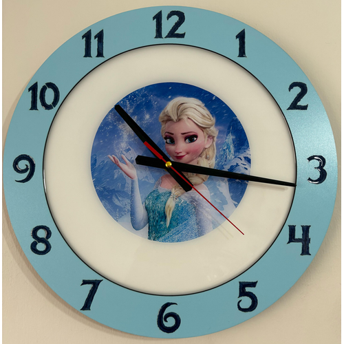 Elsa Frozen Duvar Saati - Ahap Lazer Kesim Epoksi Tasarm - 40 cm - Pelince Kids