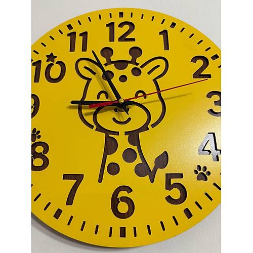 PELNCE KIDS - Zrafa Temal Ahap ocuk Duvar Saati - Lazer Kesim Tasarm - 30 cm