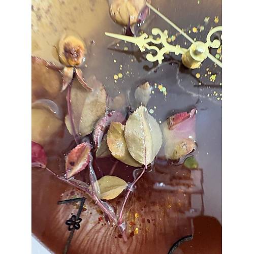 PELNCE - Beyaz Gl - Koyu Kahverengi - Epoksi Duvar Saati (zel Tasarm - Tek retim) - 30 cm