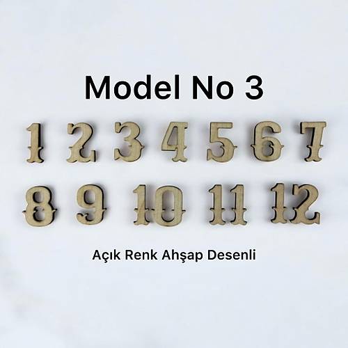 PELNCE - Ahap Kontraplak Lazer Kesim Duvar Saati Rakam Seti - Retro Model - Ykseklik 3 cm