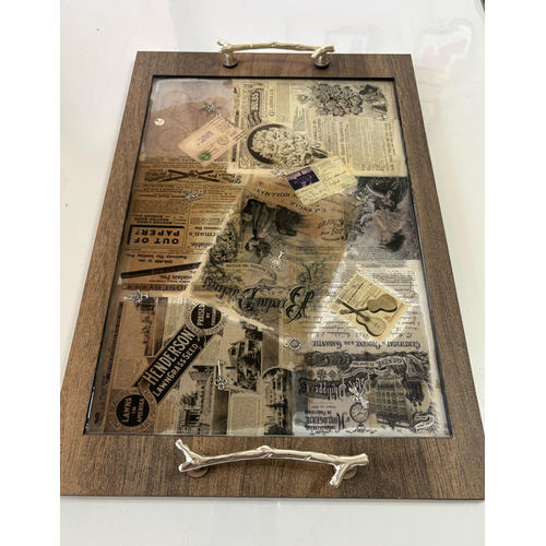 Epoksi Reine Ahap Desenli Tepsi - Vintage - Birdie Darling - 27 cm x 40 cm