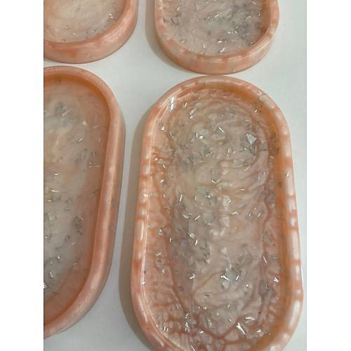 PELNCE - El Yapm 6'l Epoksi Sunumluk - Pudra Pembe Gm Varakl - Ebatlar: 17,5 x 9,5 cm