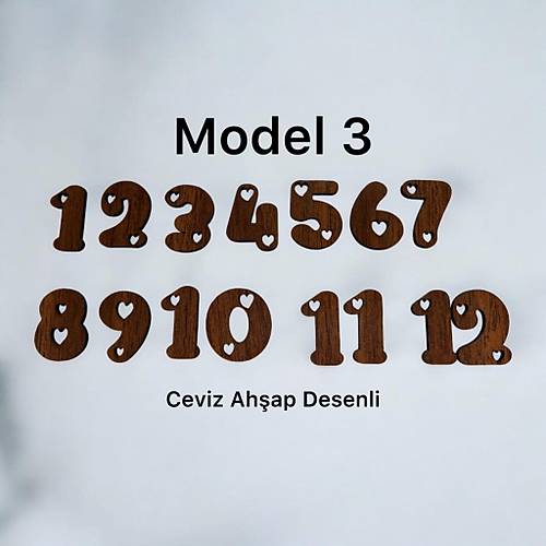 PELNCE - Ahap Kontraplak, Lazer Kesim, Duvar Saati Rakam Seti - Kalpli Model - Ykseklik 3 cm