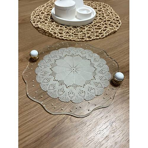 Epoksi Reine Dantelli Tepsi - Dantel Detayl effaf ncili - ap: 25 cm
