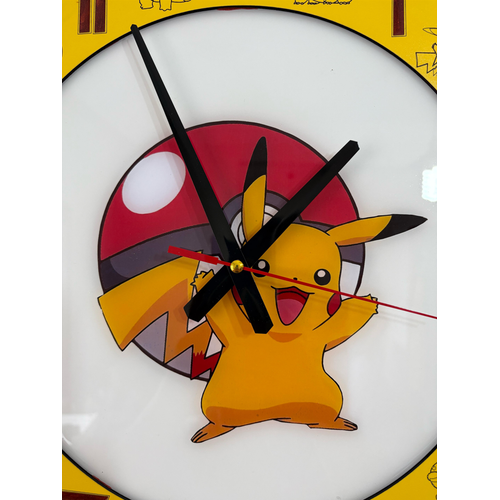 Pikachu Duvar Saati - Ahap Lazer Kesim Epoksi Tasarm - 40 cm - Pelince Kids