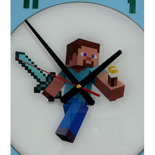 Minecraft Steve Duvar Saati - Ahap Lazer Kesim Epoksi Tasarm - 40 cm - Pelince Kids