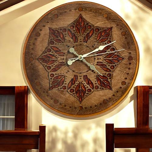 Ahap Duvar Saati - Mandala Deseni - Epoksi Reine Kaplamal - 30 cm