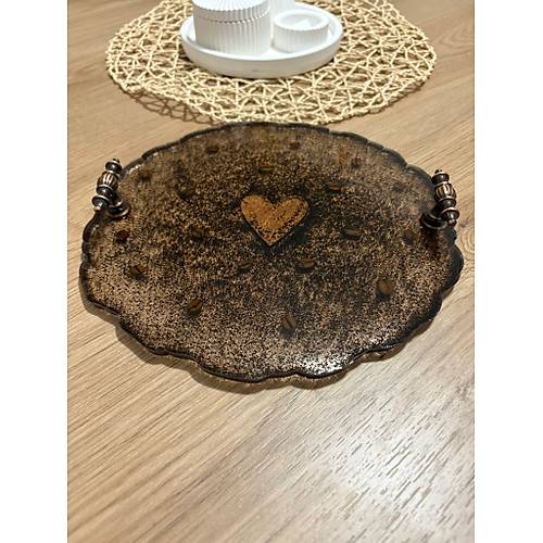 Kahve ekirdekli Epoksi Reine Tepsi - Ahap Kalpli - 25 cm - Seri 2