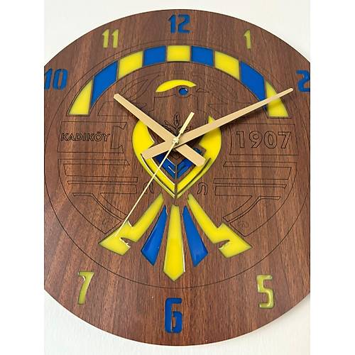 PELNCE - Kanarya Motifli Taraftar Duvar Saati (zel Ahap & Epoksi Tasarm) - 40 cm
