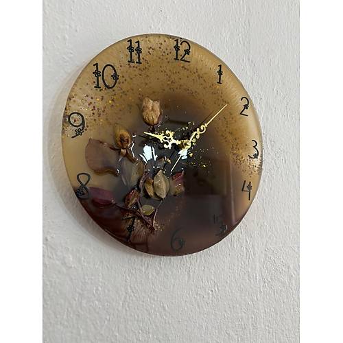 PELNCE - Beyaz Gl - Koyu Kahverengi - Epoksi Duvar Saati (zel Tasarm - Tek retim) - 30 cm