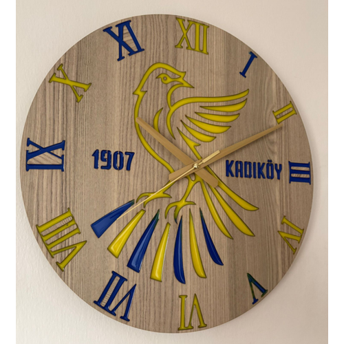 PELNCE - Kadky Kanarya Roma Rakaml Taraftar Duvar Saati (Ahap & Epoksi) - 40 cm