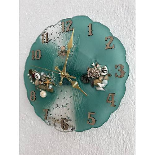 PELNCE - Deniz Temal Epoksi Duvar Saati (Deniz Yldz, Kabuk & Talarla) - 30 cm