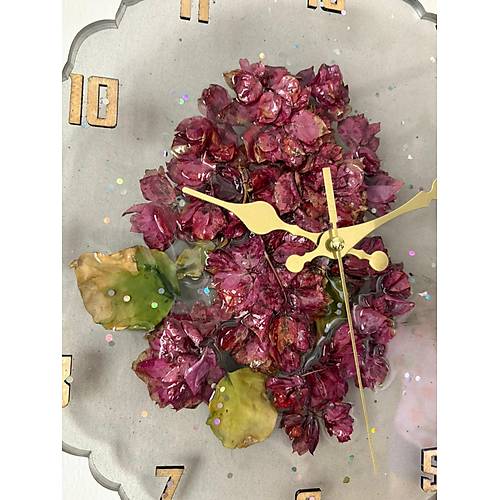 PELNCE - Gerek Begonya iei Temal Epoksi Duvar Saati - 30 cm - Ak Siyah Renk Seri 2