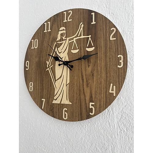 Justitia Adalet Terazisi Figrl - Koyu Ahap Duvar Avukat Saati (Kiiselletirilebilir) - 40 cm