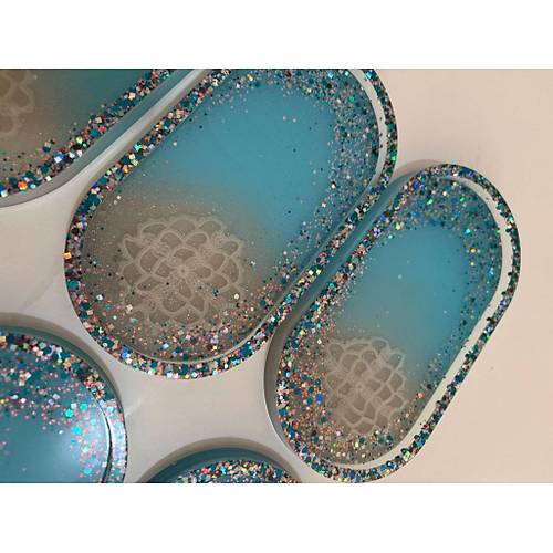 PELNCE - El Yapm 6'l Epoksi Sunumluk -  Renkli Kurutulmu iekli Glitterli  - Ebatlar: 17,5 x 9,5 cm