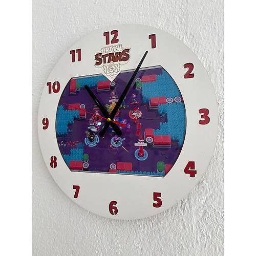 PELNCE KIDS - Brawl Stars Ekran Temal - ocuk Odas Duvar Saati - 40 cm (Ahap ve  Epoksi)