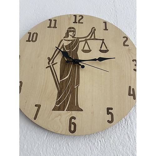 Justitia Adalet Terazisi - Ak Ahap Duvar Avukat Saati (Kiiselletirilebilir ) - 40 cm