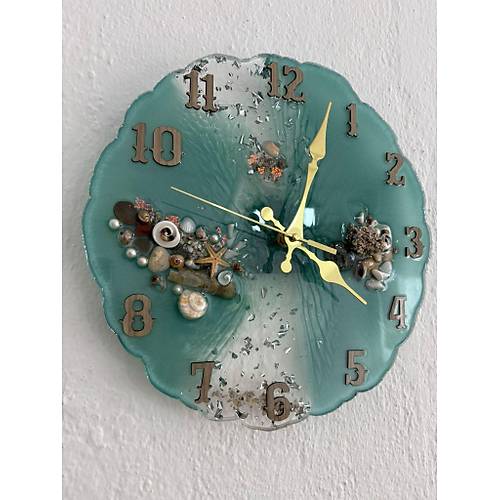 PELNCE - Deniz Temal Epoksi Duvar Saati (Deniz Yldz, Kabuk & Talarla) - 30 cm