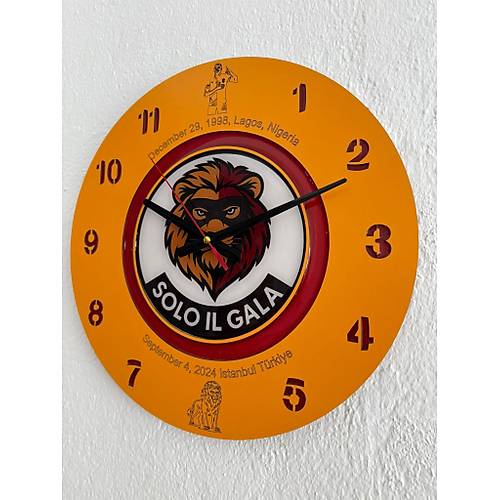 PELNCE - Osimhen Solo Il Gala Sar Renk - Taraftar Duvar Saati (Ahap & Epoksi) - 40 cm