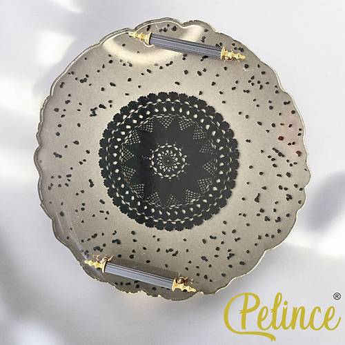 Epoksi Reine Dantelli Tepsi -  Siyah Dantel Siyah Tal - ap: 33 cm