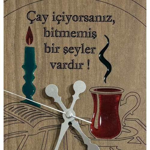 Ahap Desen Duvar Saati - ay iyorsanz - Epoksi Reine Kaplamal - 40 cm