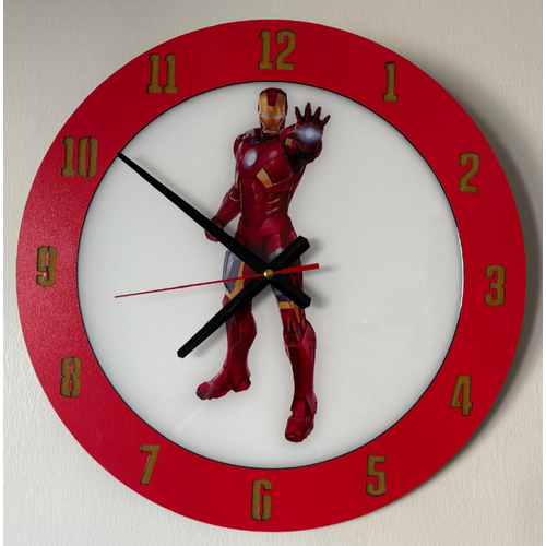 PELNCE KIDS - Iron Man (Demir Adam ) Temal Ahap ocuk Odas Duvar Saati - 40 cm