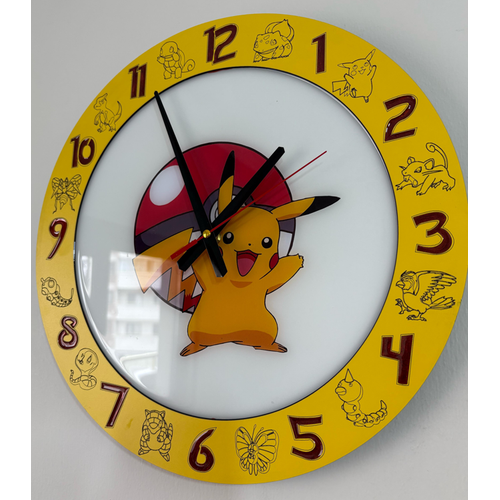 Pikachu Duvar Saati - Ahap Lazer Kesim Epoksi Tasarm - 40 cm - Pelince Kids
