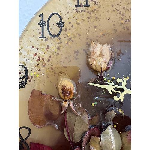 PELNCE - Beyaz Gl - Koyu Kahverengi - Epoksi Duvar Saati (zel Tasarm - Tek retim) - 30 cm